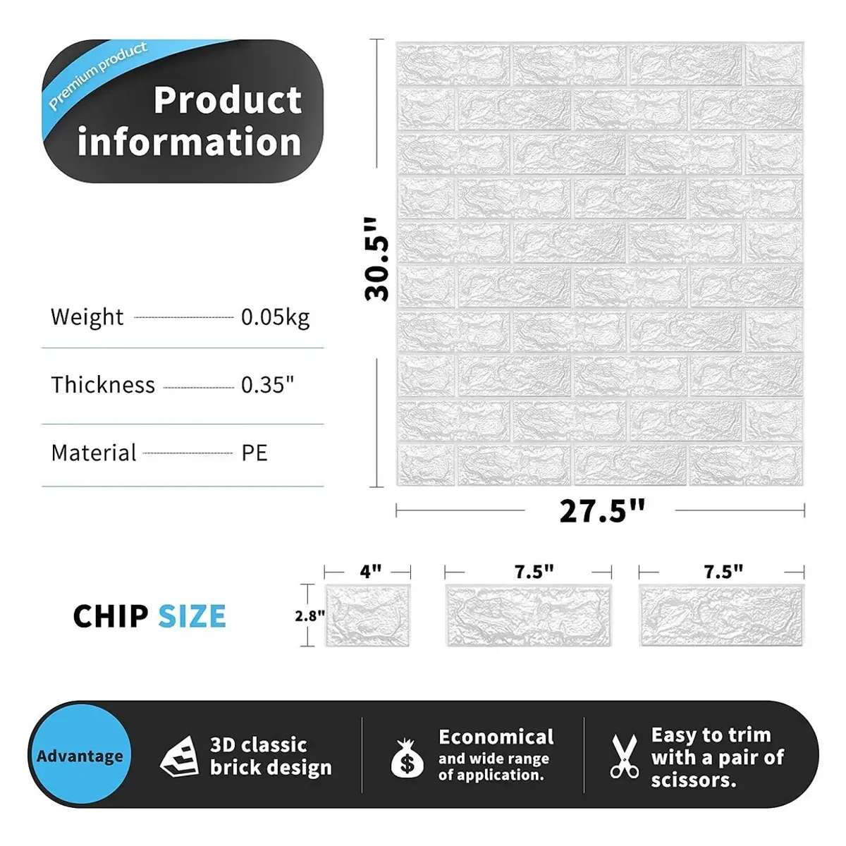 EVERSO - Pack 10 Lamina Papel Mural Autoadhesivo 3d Ladrillo 70x77