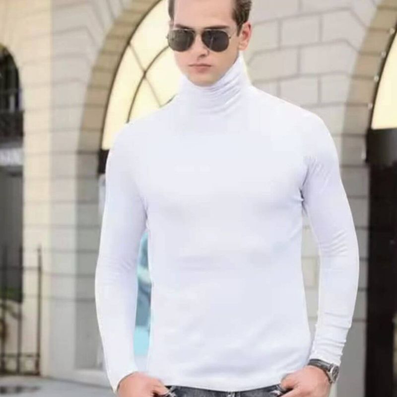 GENERICO - Cafarena Algodon Caballero Blanco Cuello Alto  - Tallas S hasta XL