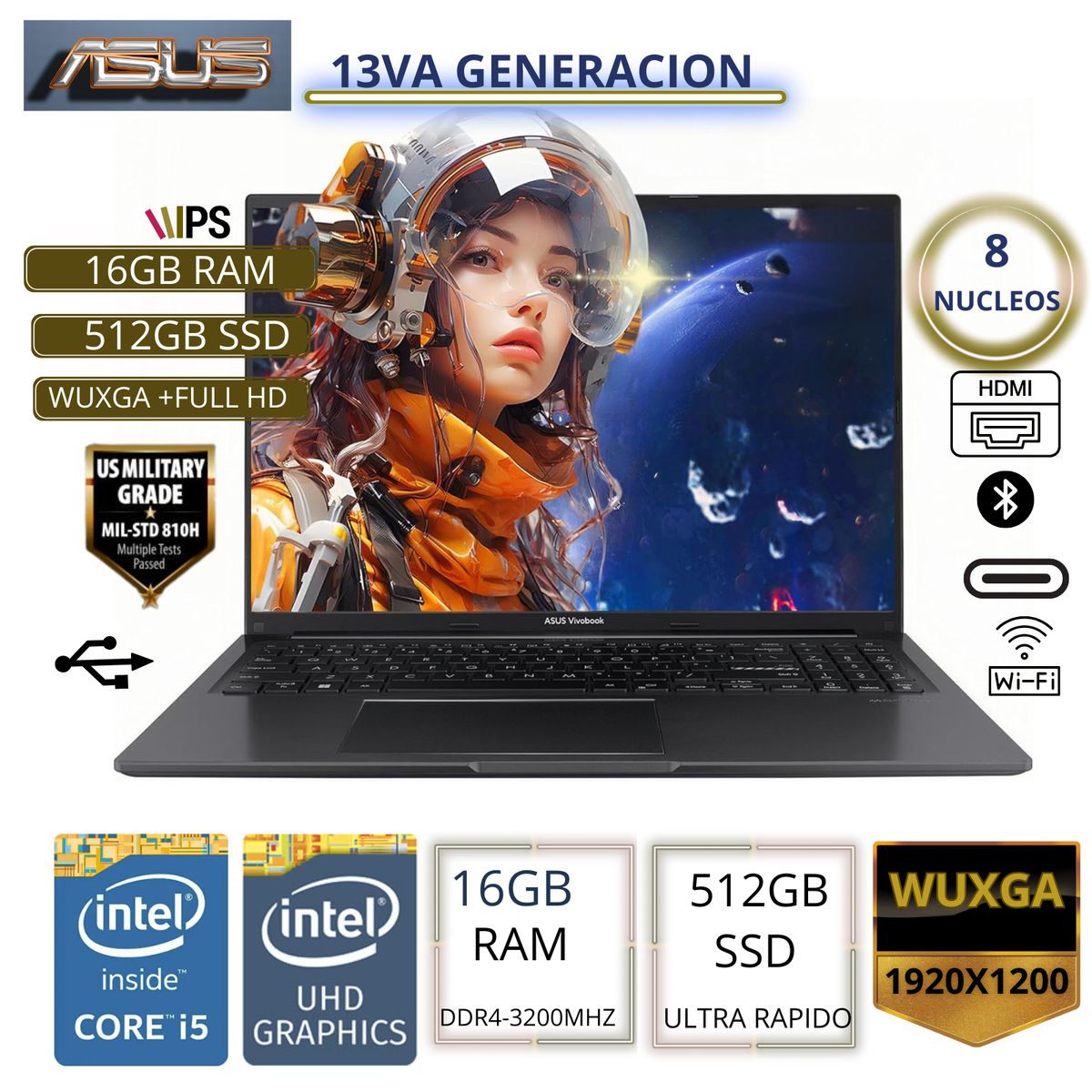 ASUS - LAPTOP ASUS VIVABOOK X1605VA-MB1234 INTEL CORE I5-13420H 16GB RAM 512GB SSD 16 WUXGA