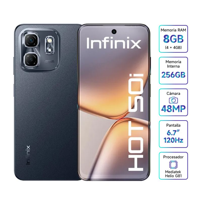 INFINIX - Infinix Hot 50i 8GB Ram 4GB+4GB Virtual 256GB Rom 48MP 120Hz Dual Sim Negro