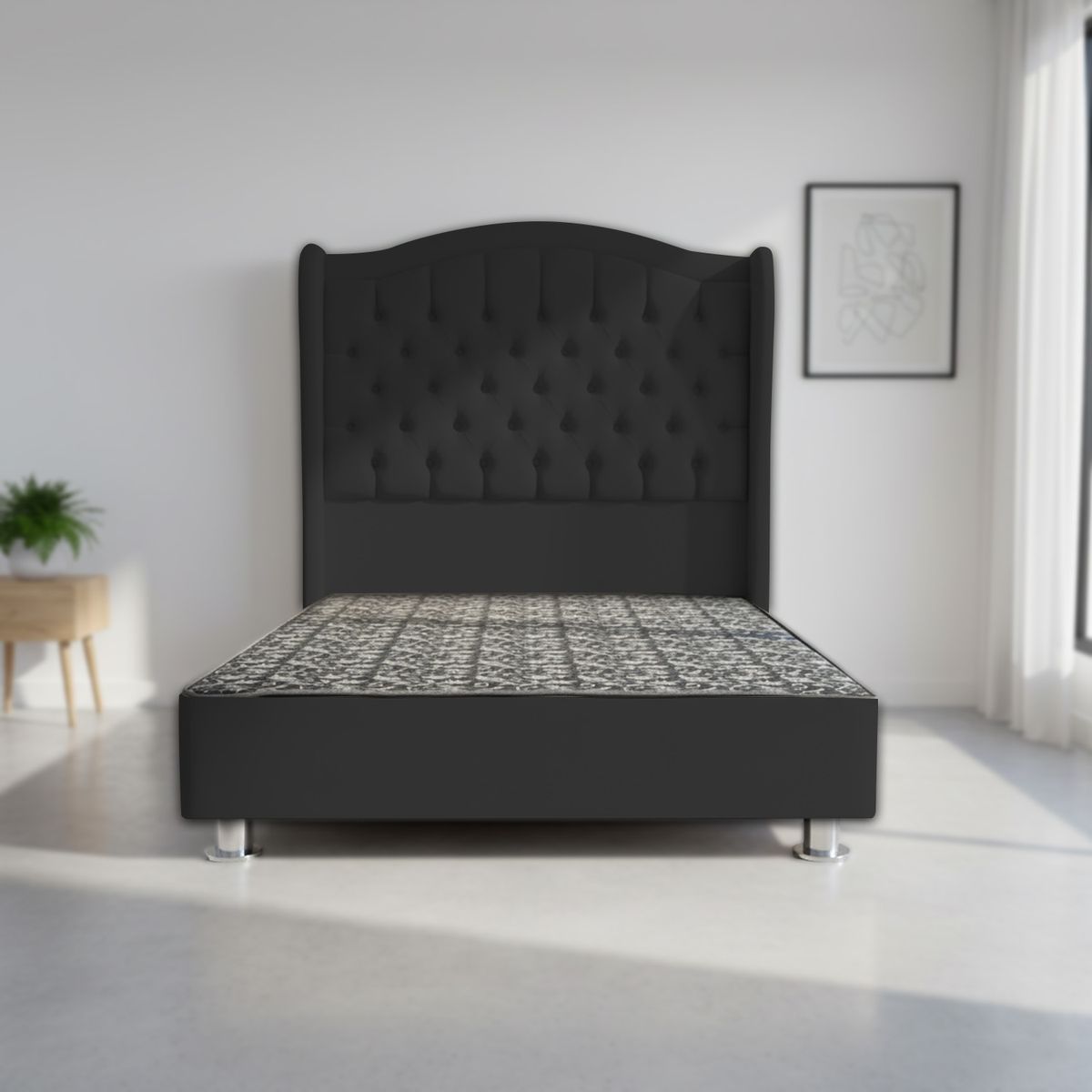 MUEBLES MACRUMO - Cama tapizada Princesa Queen - Color Negro