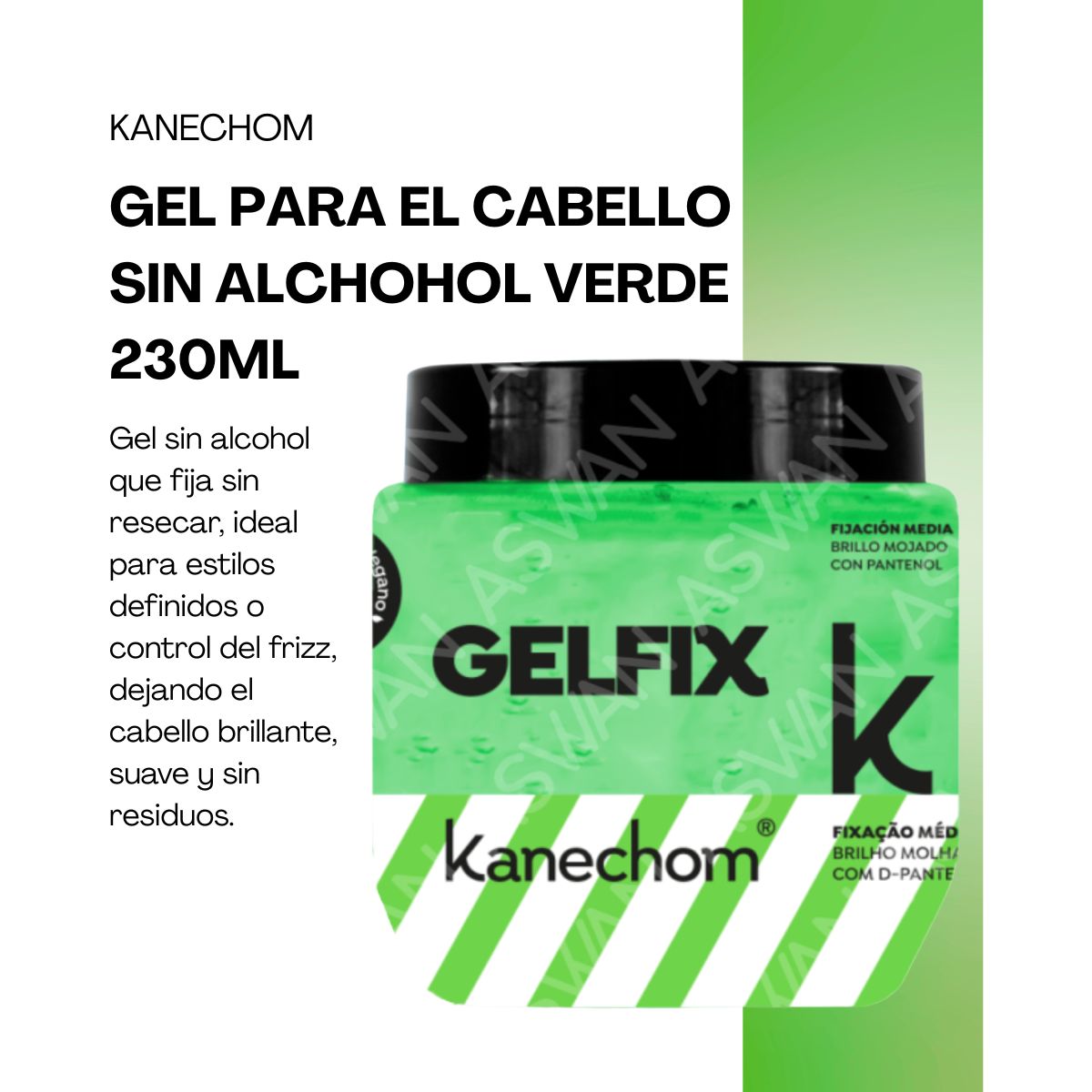 GENERICO - GEL PARA EL CABELLO SIN ALCHOHOL VERDE 230ML  - KANECHOM