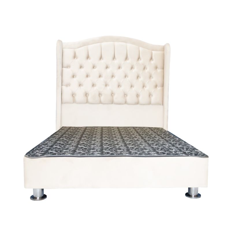 MUEBLES MACRUMO - Cama tapizada Princesa King 2 tarimas - Color Beige claro