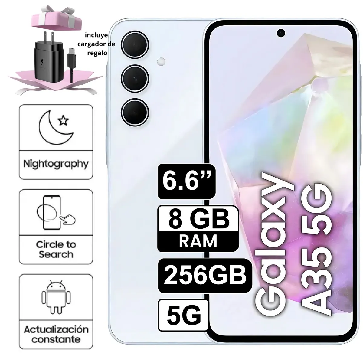 SAMSUNG - Celular Libre Samsung Galaxy A35 66 256GB 8GB RAM Celeste