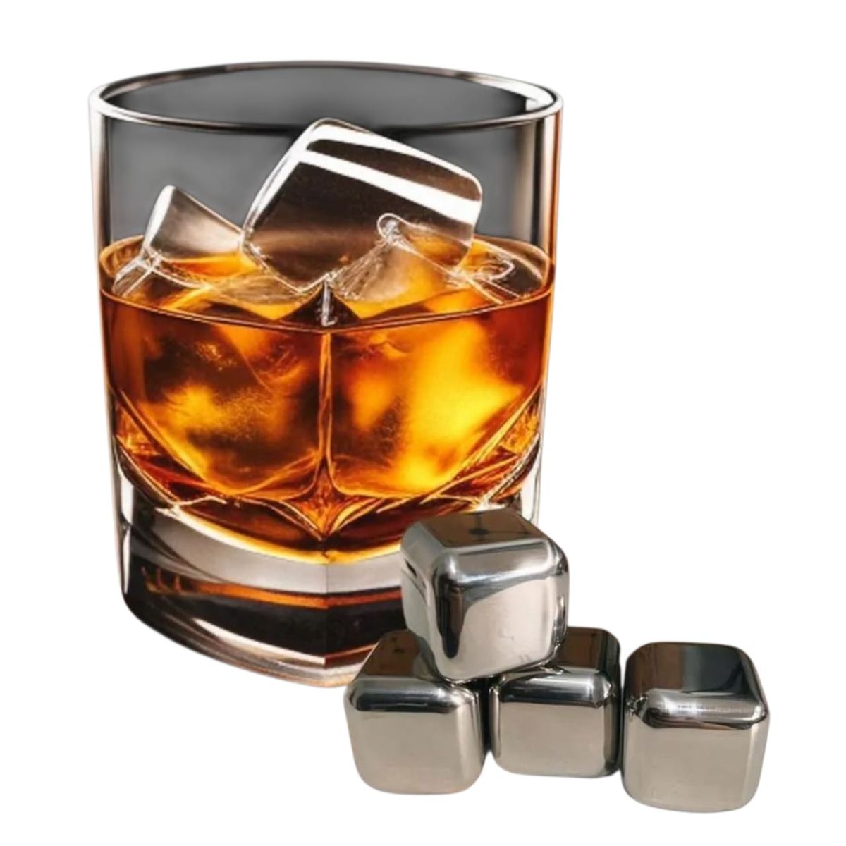 WELL BEING - Set de 4 Hielos de Acero Inoxidable – Mantén tu Bebida Fría y Pura