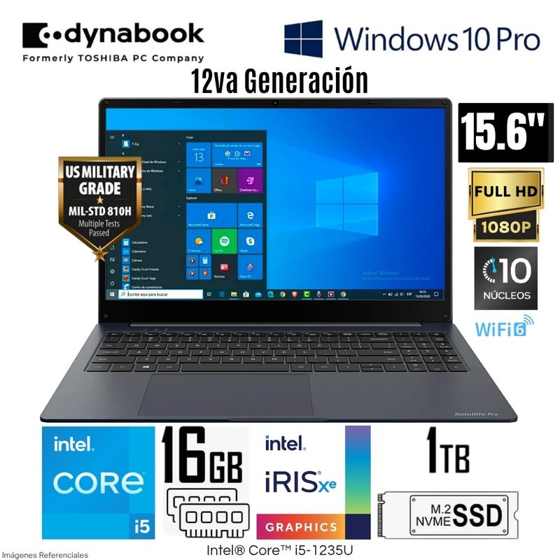 DYNABOOK - Laptop Dynabook Satallite Pro C50-K Intel Core i5 1235U 16GB RAM 1TB SSD PSY19U-0EK03Q WIND 10 PRO