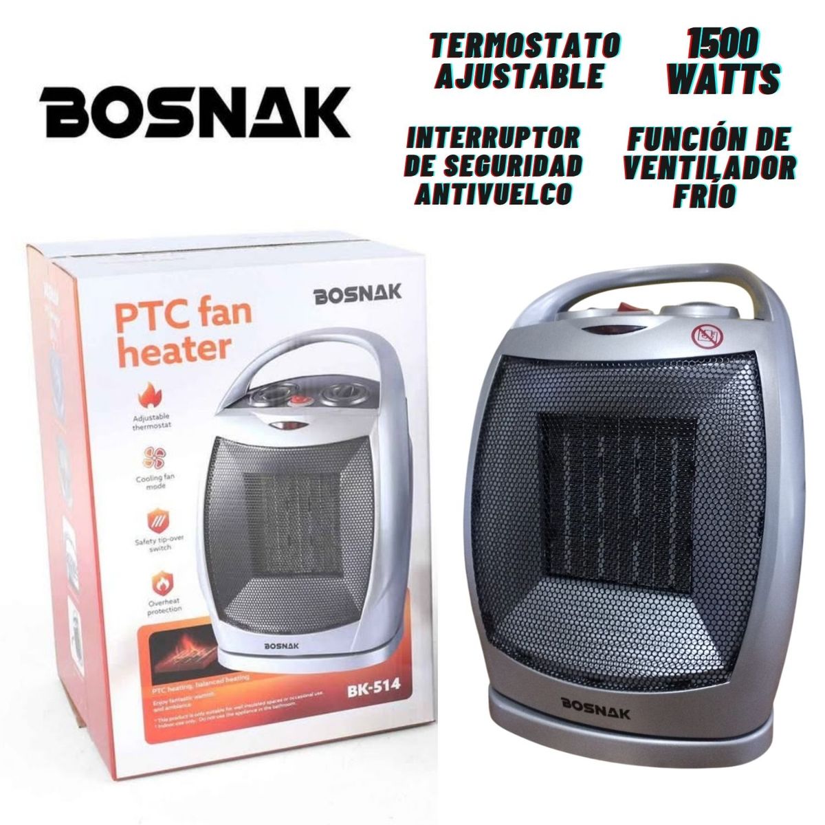 GENERICO - Termoventilador Portátil BK514 2 niveles Gris