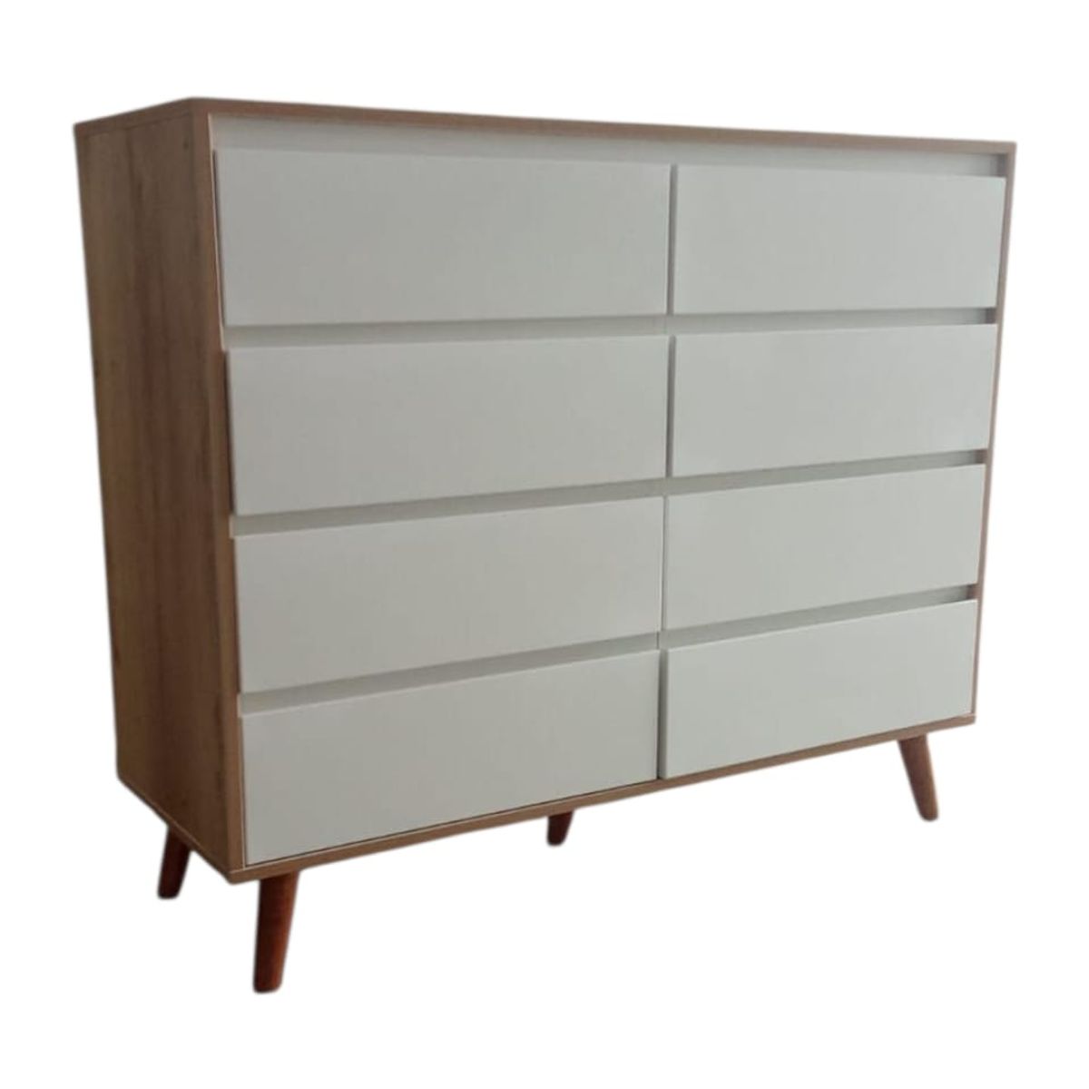 GENERICO - Cómoda Vintaje Duna de 8 Cajones con Frente Blanco (Melamina)