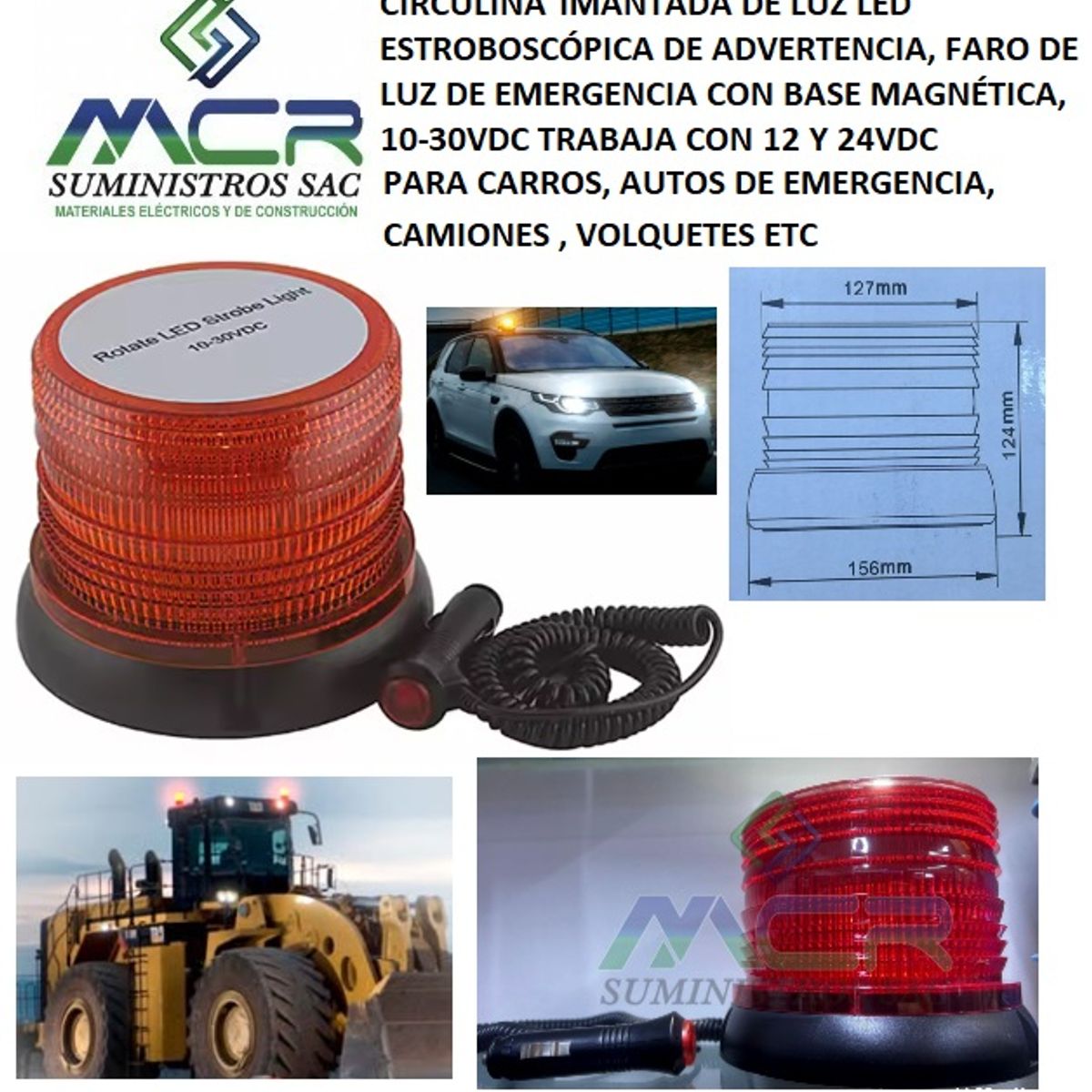GENERICO - LUZ DE EMERGENCIA LED CIRCULINA ESTROBOSCOPICA 12 Y 24VDC IMANTADA ROJ
