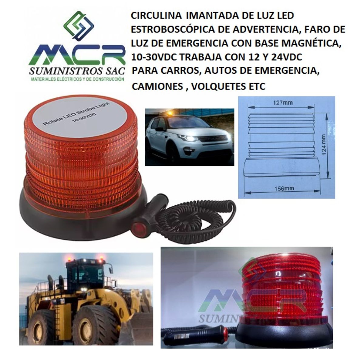 GENERICO - LUZ DE EMERGENCIA LED CIRCULINA ESTROBOSCOPICA 12 Y 24VDC IMANTADA ROJ