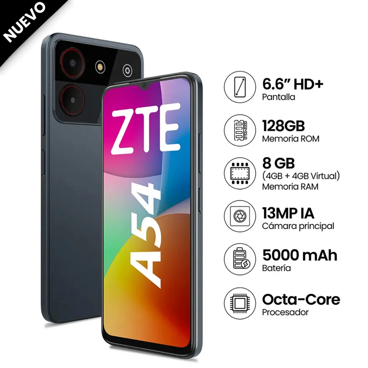 ZTE - Celular ZTE A54 128GB 4GB 66 Gris