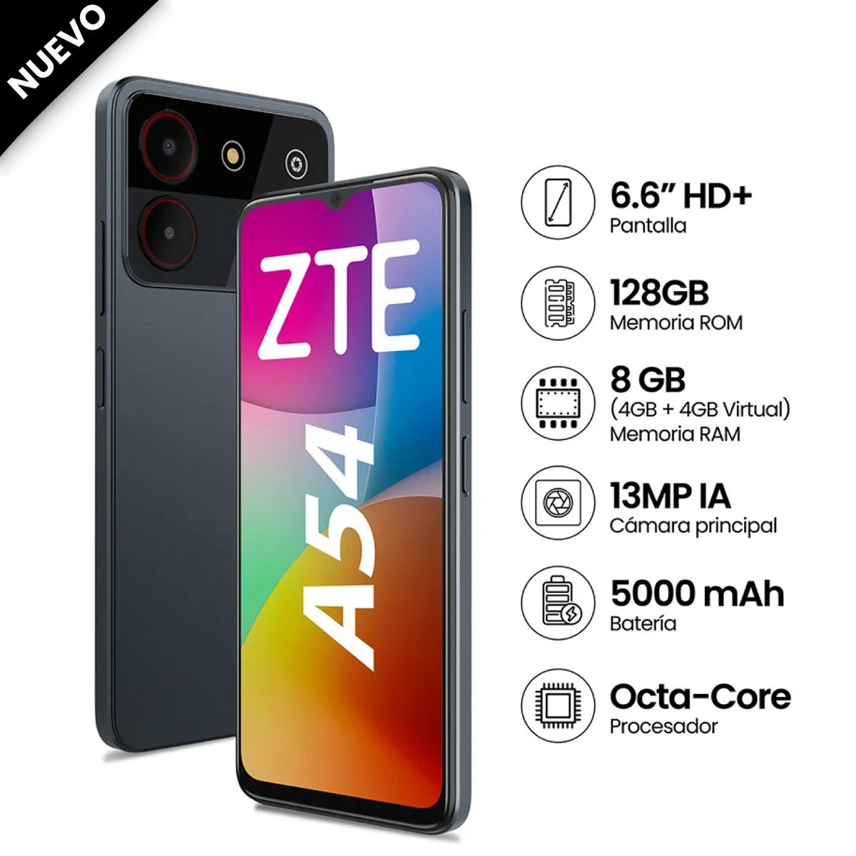 ZTE - Celular ZTE A54 128GB 4GB 66 Gris
