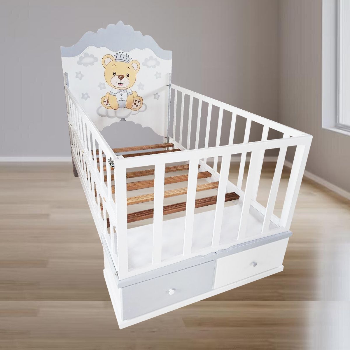 GENERICO - CAMA CORRAL DE PLAZA Y MEDIA OSITO REY GRIS