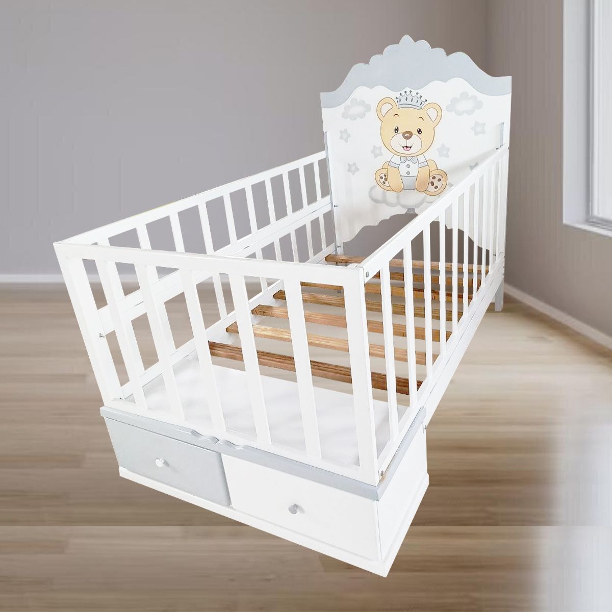 GENERICO - CAMA CORRAL DE PLAZA Y MEDIA OSITO REY GRIS