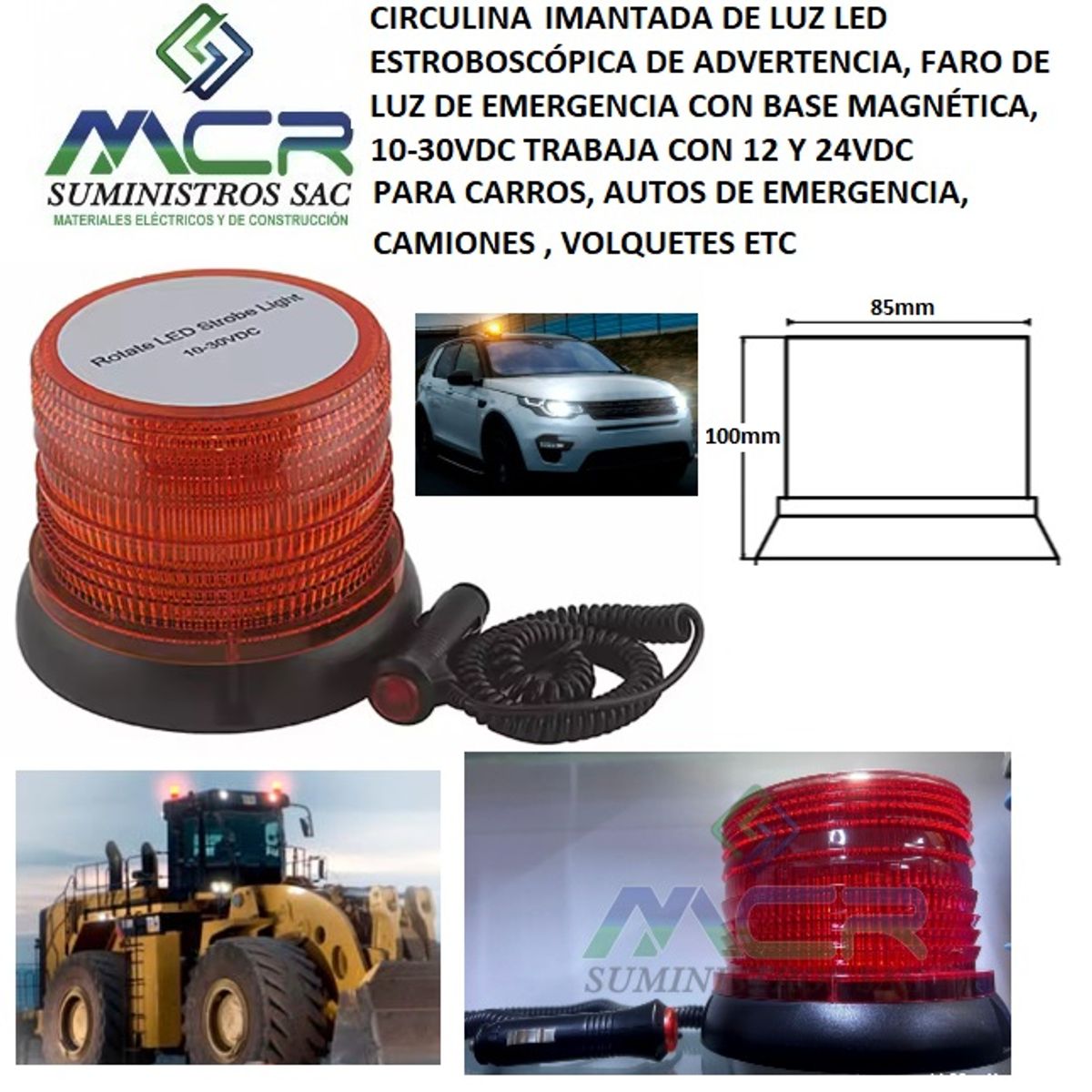 GENERICO - LUZ DE EMERGENCIA LED CIRCULINA ESTROBOSCOPICA 12 Y 24VDC IMANTADA ROJ