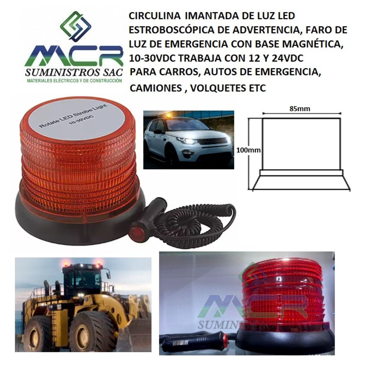 GENERICO - LUZ DE EMERGENCIA LED CIRCULINA ESTROBOSCOPICA 12 Y 24VDC IMANTADA ROJ