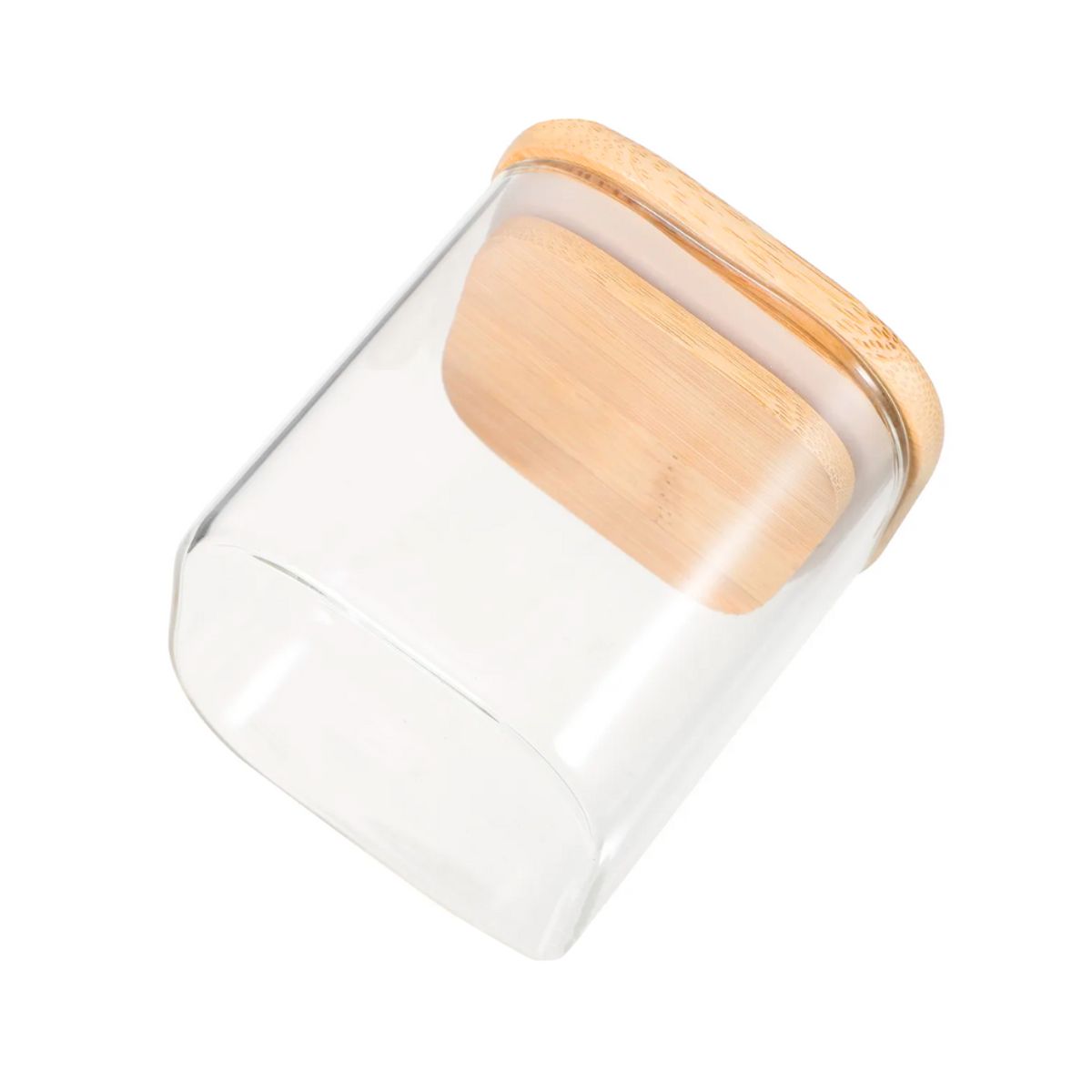 INSPIRA - Frasco Cuadrado de Vidrio Borosilicato con Tapa de Bambú 600 ml