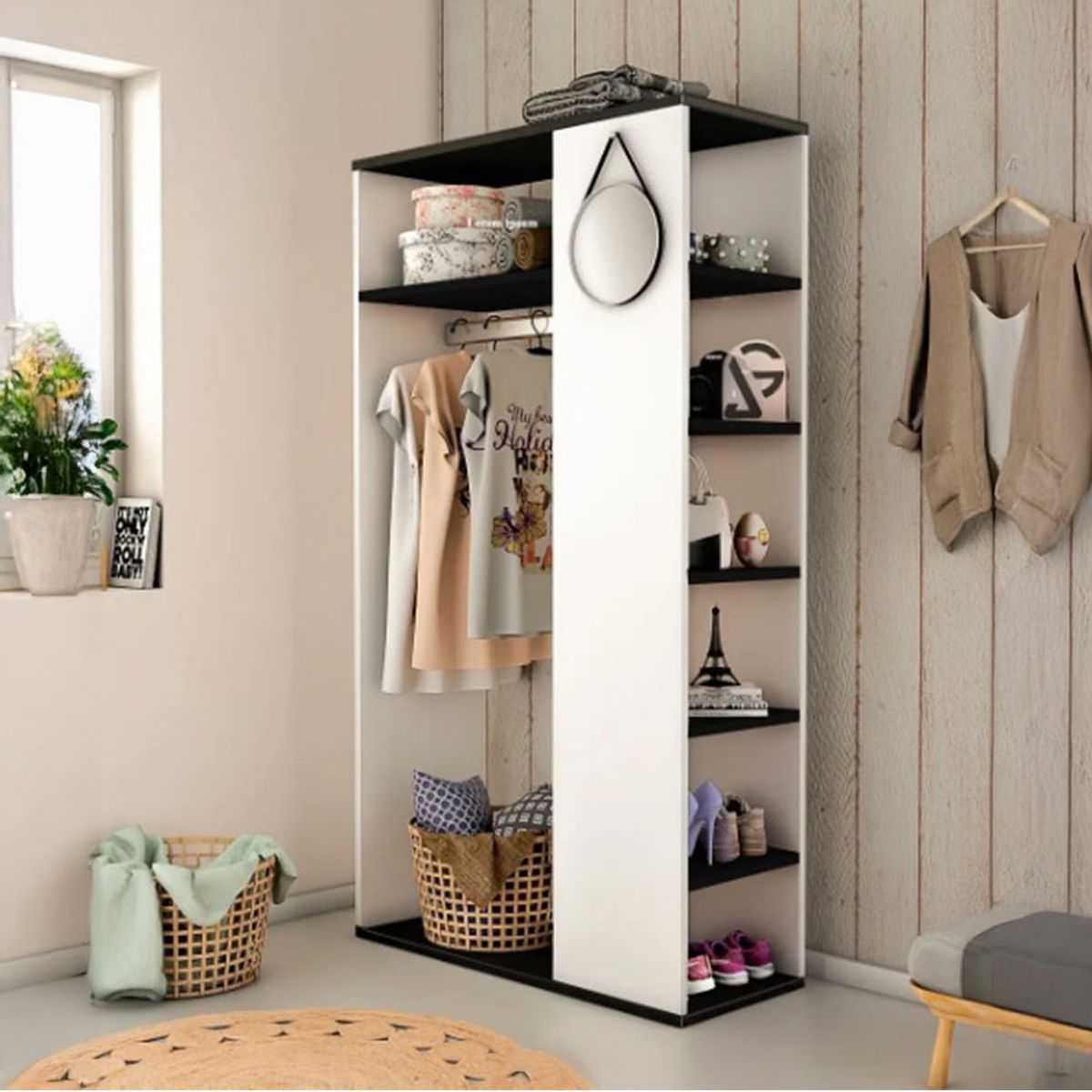 NACION MUEBLES - CLOSET ORGANIZADOR VENUS BLANCO Y NEGRO NACION MUEBLES