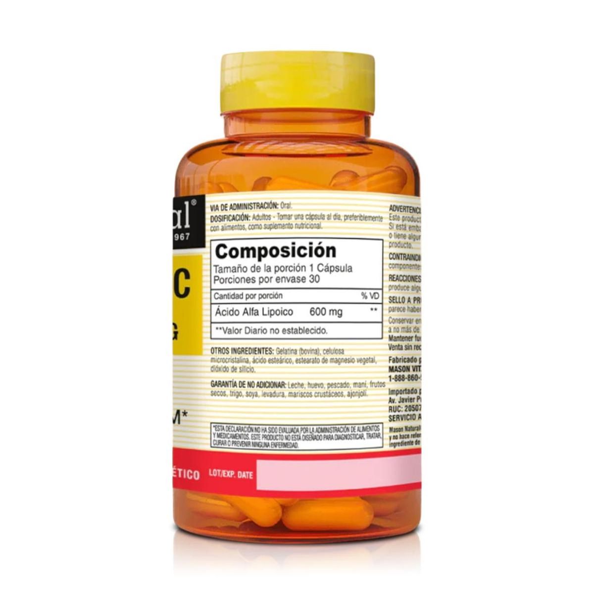 VITAMINA - Ácido Alfa Lipoico 600 mg (30 Cápsulas) – Mason Natural