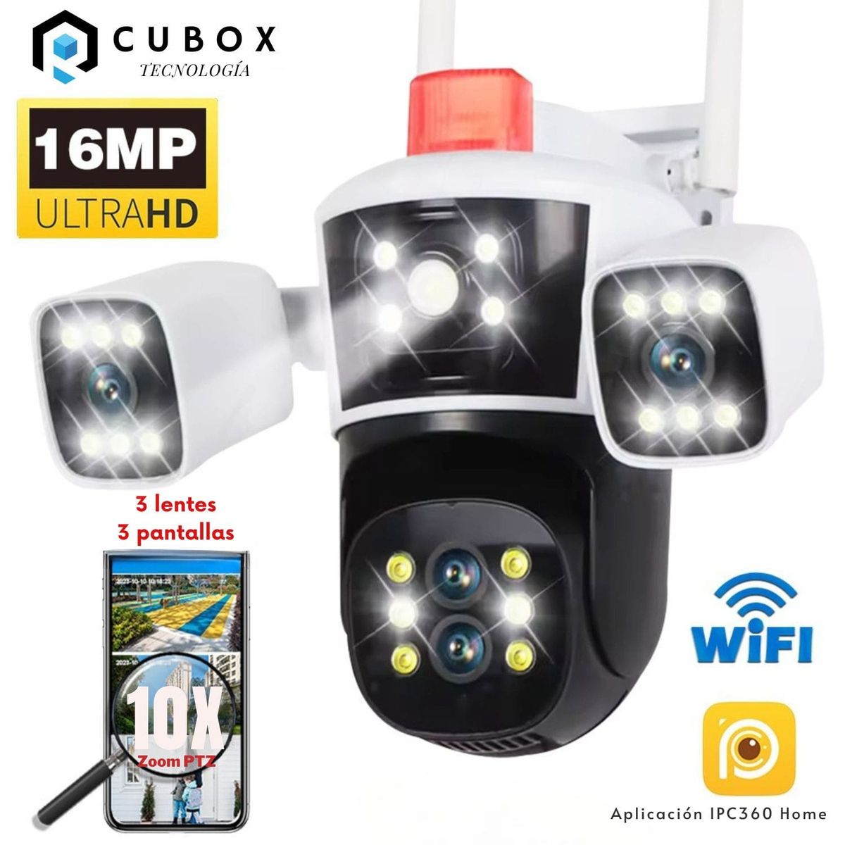 OEM - Cámara IP WiFi 3 Lentes PTZ con  Alarma y Zoom Óptico alcance 50m