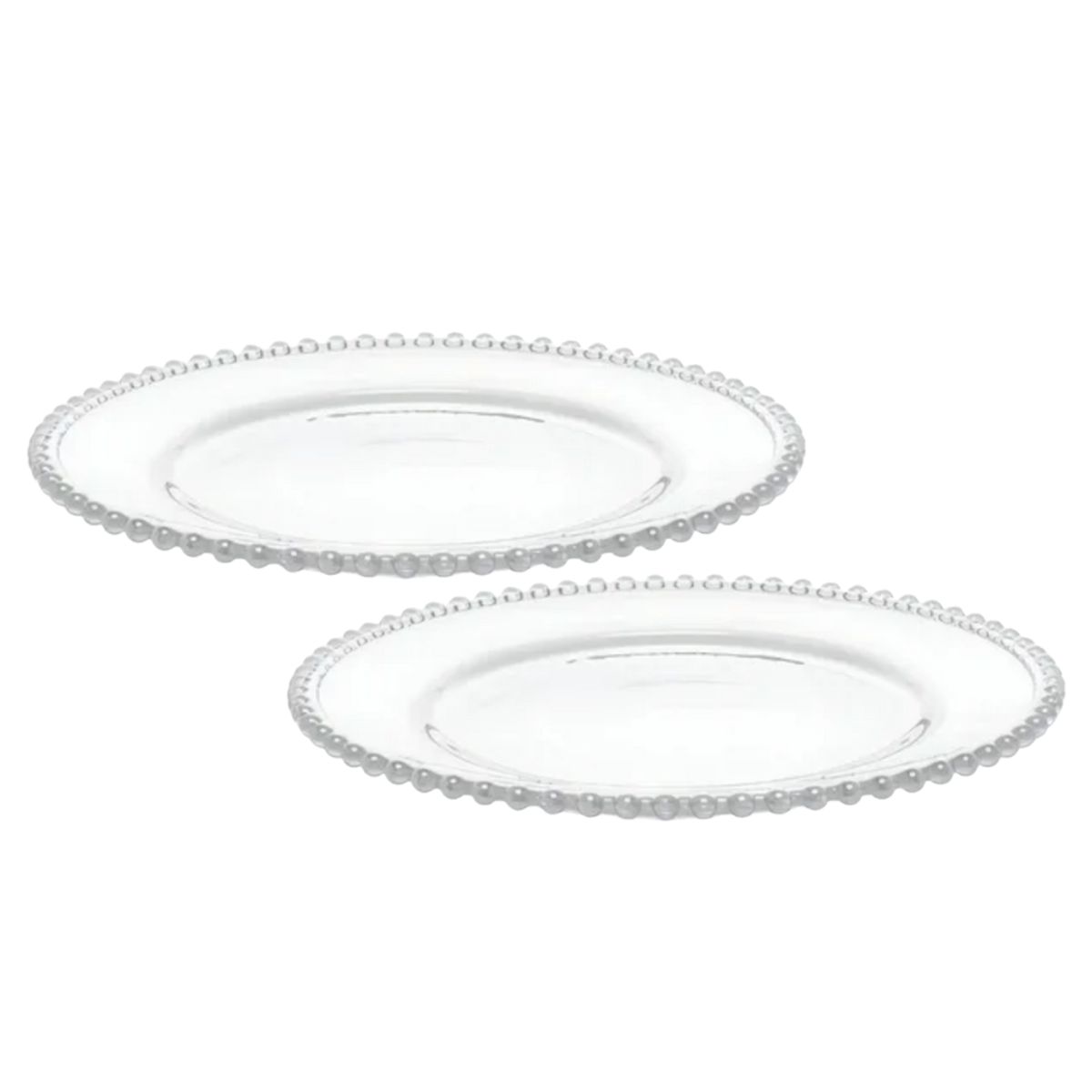 INSPIRA - Set de 2 Platos de Vidrio con Borde de Perlas Transparente