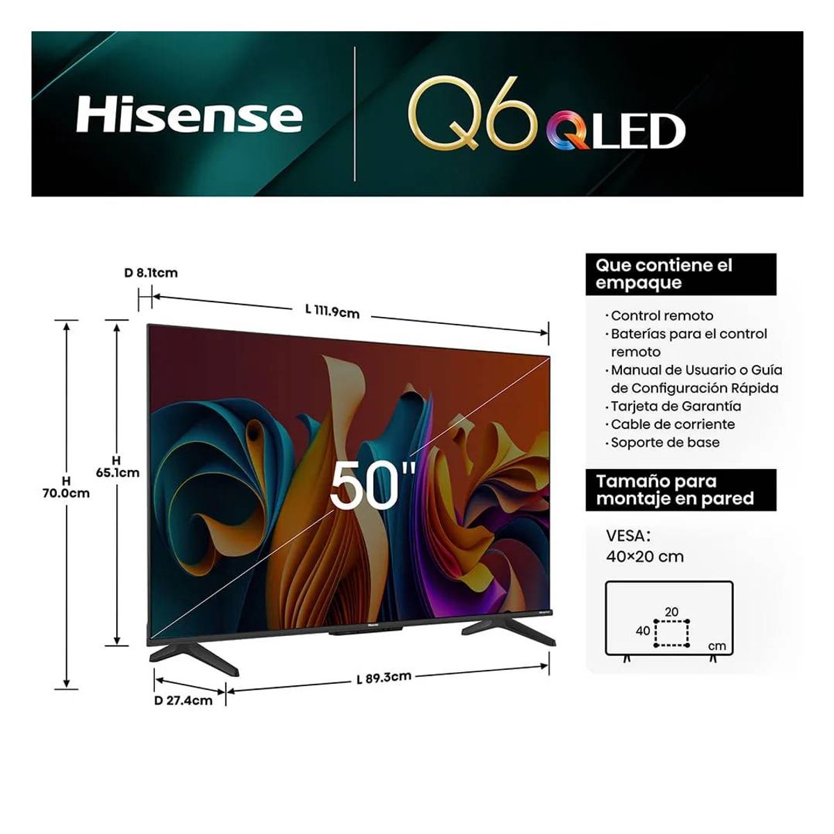 HISENSE - TELEVISOR HISENSE QLED 50 UHD 4K SMART TV 50Q6N