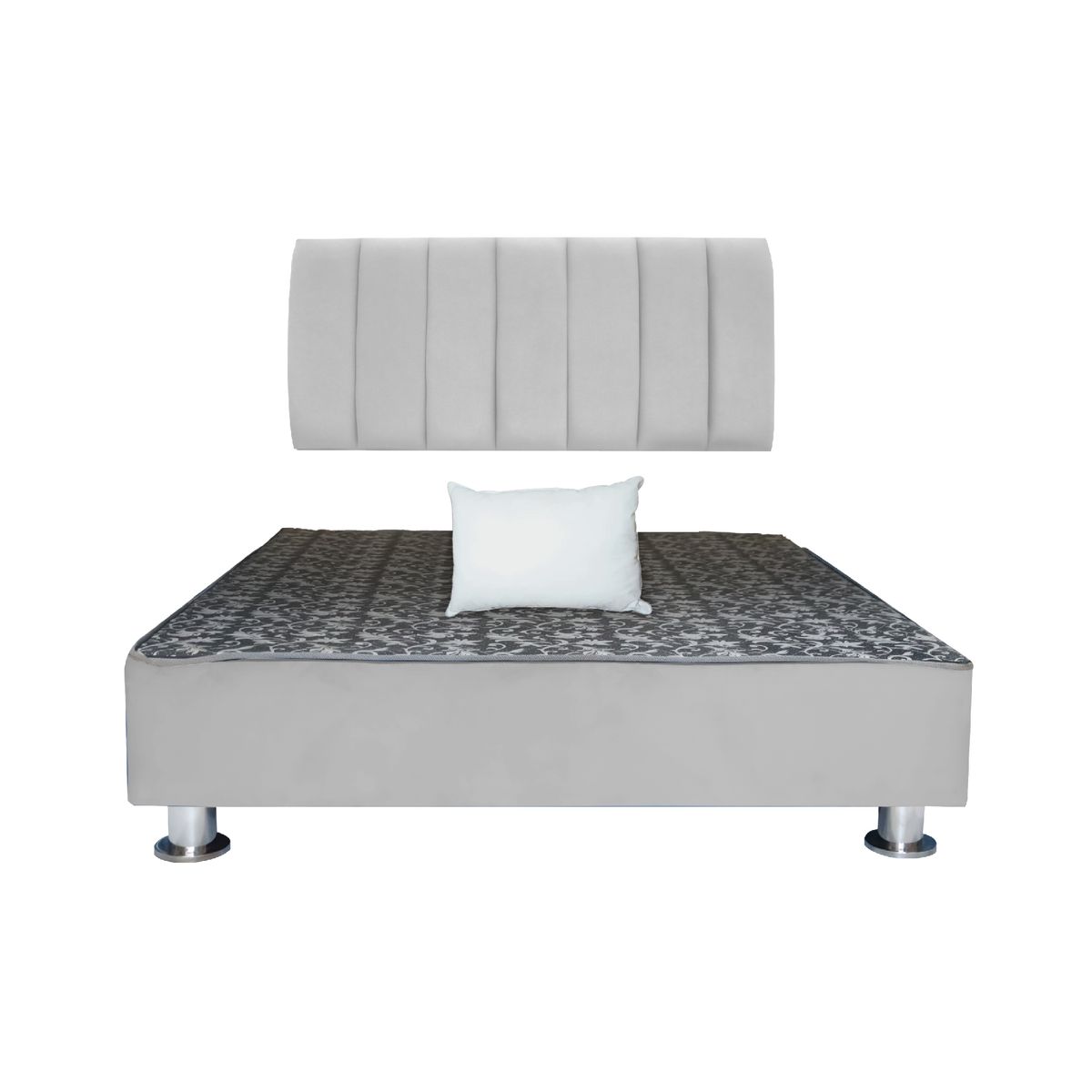 MUEBLES MACRUMO - Cama tapizada Aurea + almohada - Queen - Color Gris claro
