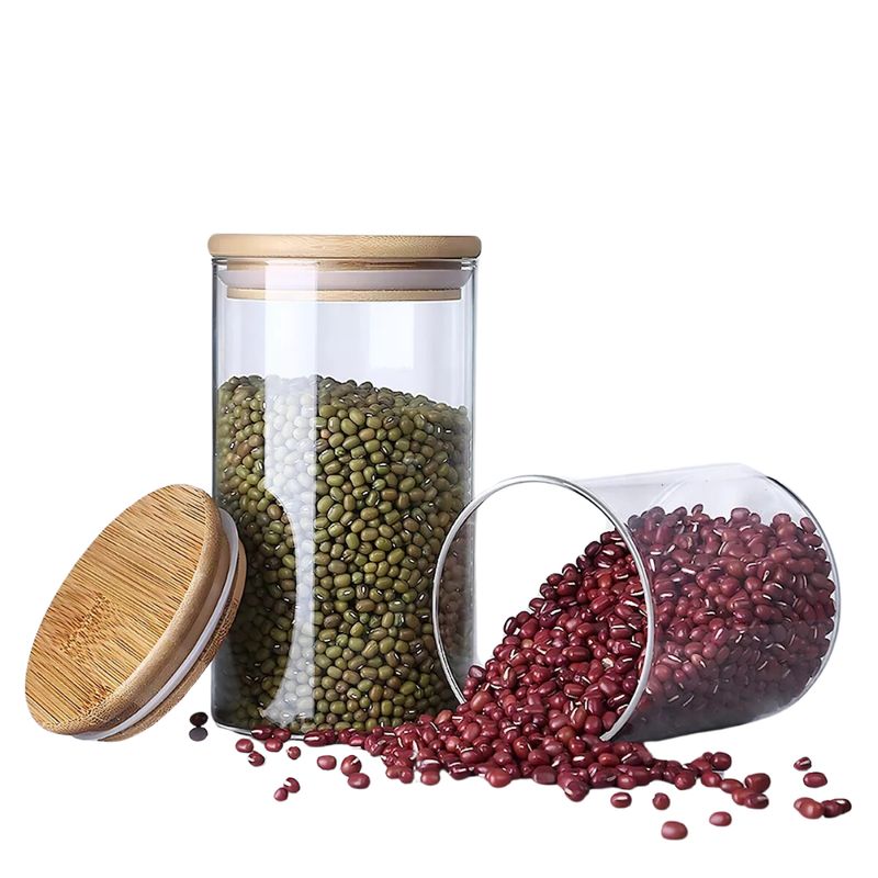 INSPIRA - Set 2 Frascos de Vidrio Borosilicato con Tapa de Bambú 700 ml