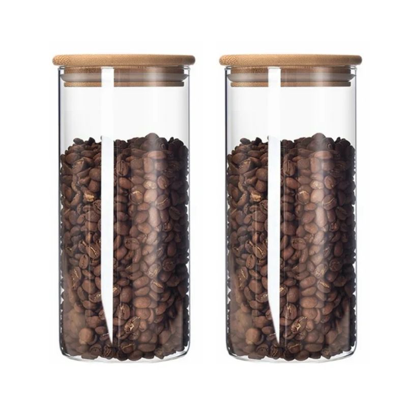 INSPIRA - Set 2 Frascos de Vidrio Borosilicato con Tapa de Bambú 950 ml