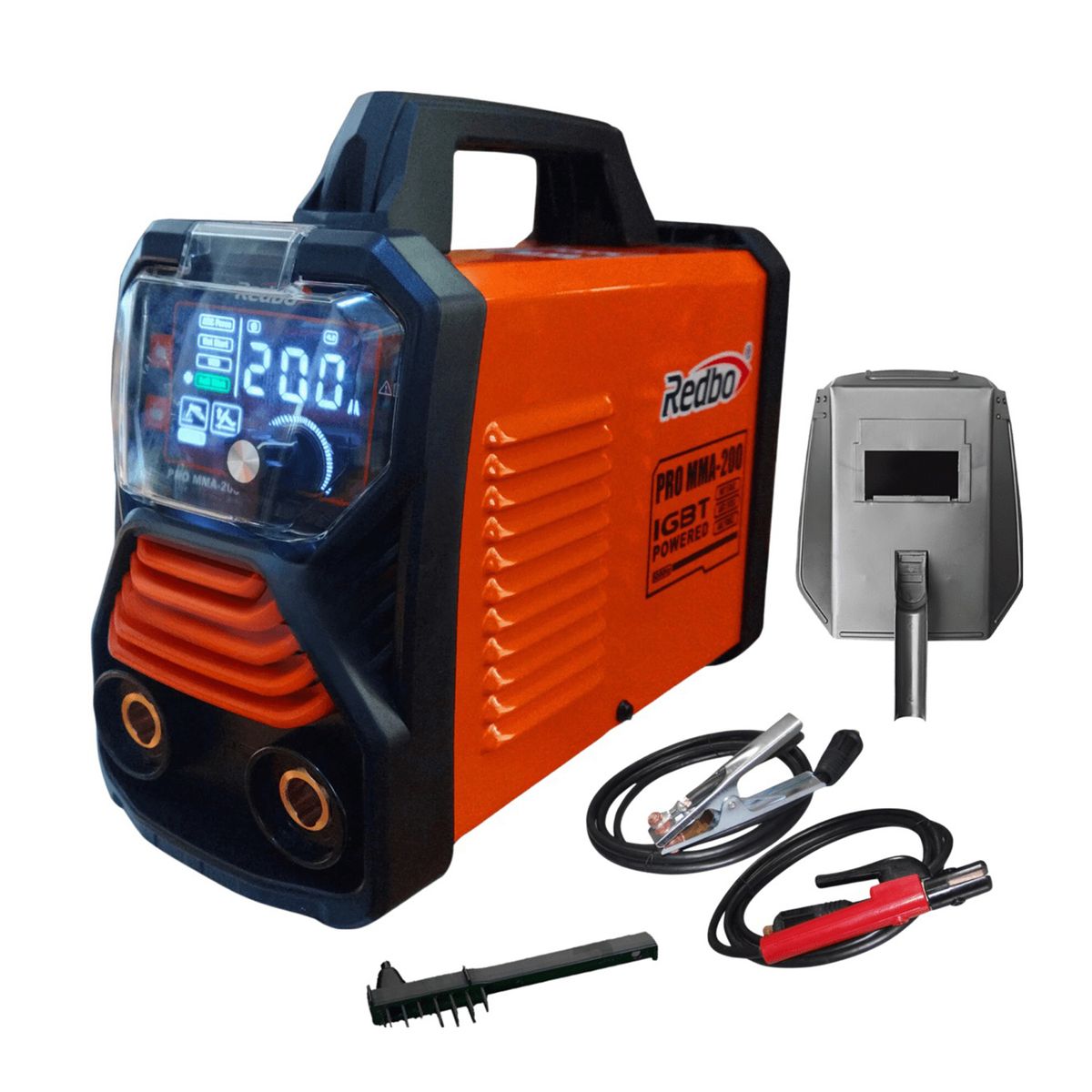 REDBO - MÁQUINA SOLDADORA INVERTER MMA 200 AMP REDBO MÁS ACCESORIOS