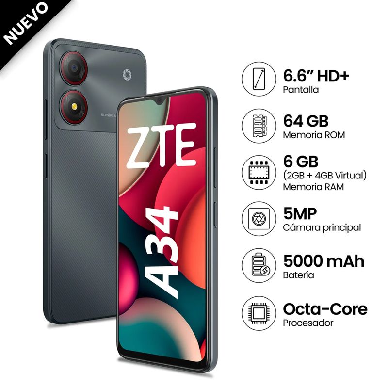 ZTE - Celular ZTE BLADE A34 2GB 64GB Gris