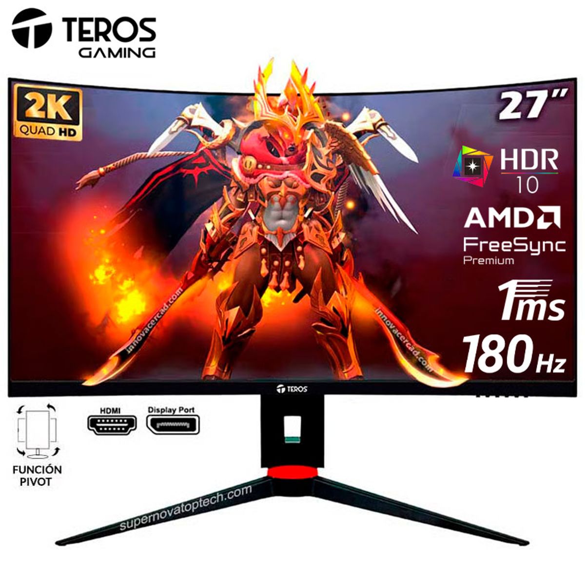 TEROS - Monitor Teros TE-2767G Curvo 27 180hz 1ms QHD 2560x1440 HDR10, Pivot