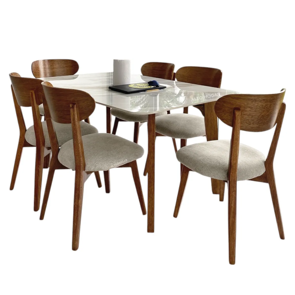ALTO HOGAR - Juego De Comedor Stone 6 Sillas Beige Piedra Sinterizada