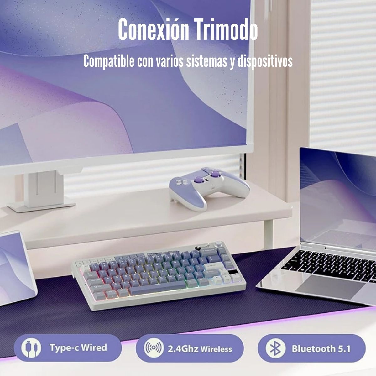 ROYAL KLUDGE - Royal Kludge - Teclado M65 Wireless 65% Ocean Blue Switch Cream