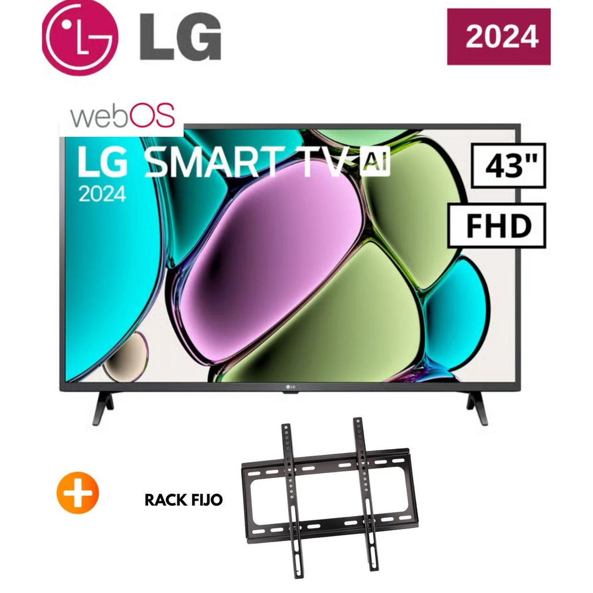 LG - Televisor LG 43 Pulg. LED Smart TV FHD con ThinQ AI 43LR6000PSA + RACK FIJO