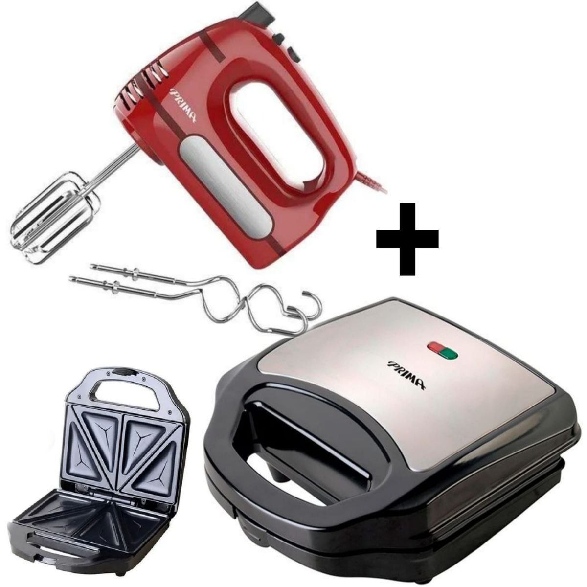 PRIMA - Sandwichera 2 Panes 700W + Batidora de mano 400W