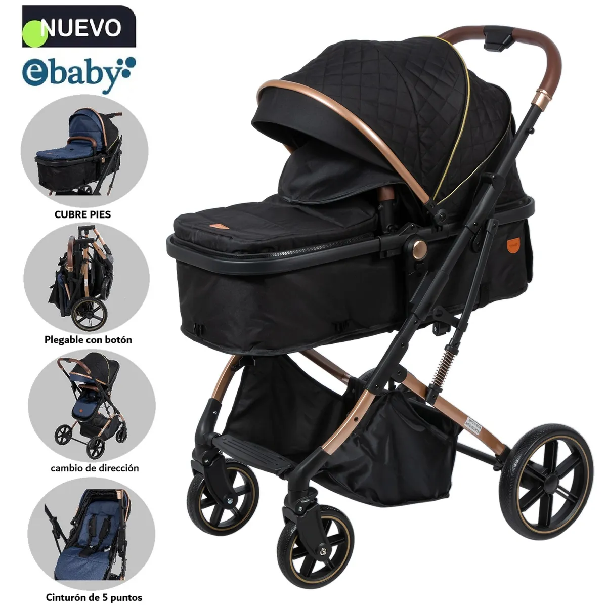 EBABY - Coche Cuna Moisés de Lujo SATURNO  EB126-1 negro