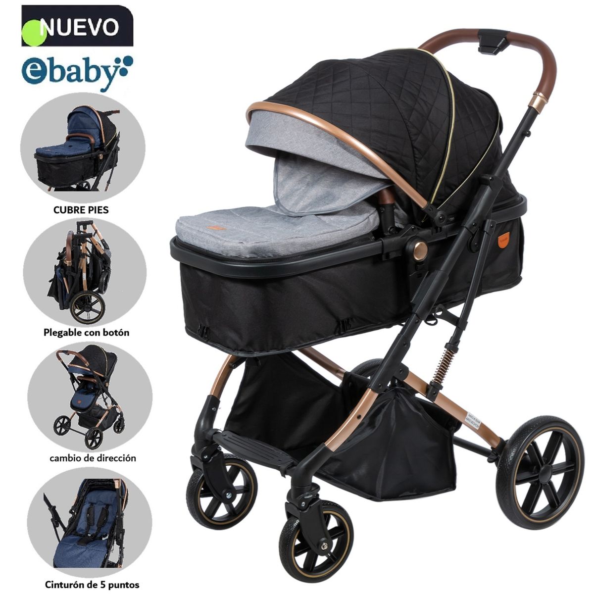 EBABY - Coche Cuna Moisés de Lujo SATURNO  EB126-1 Gris