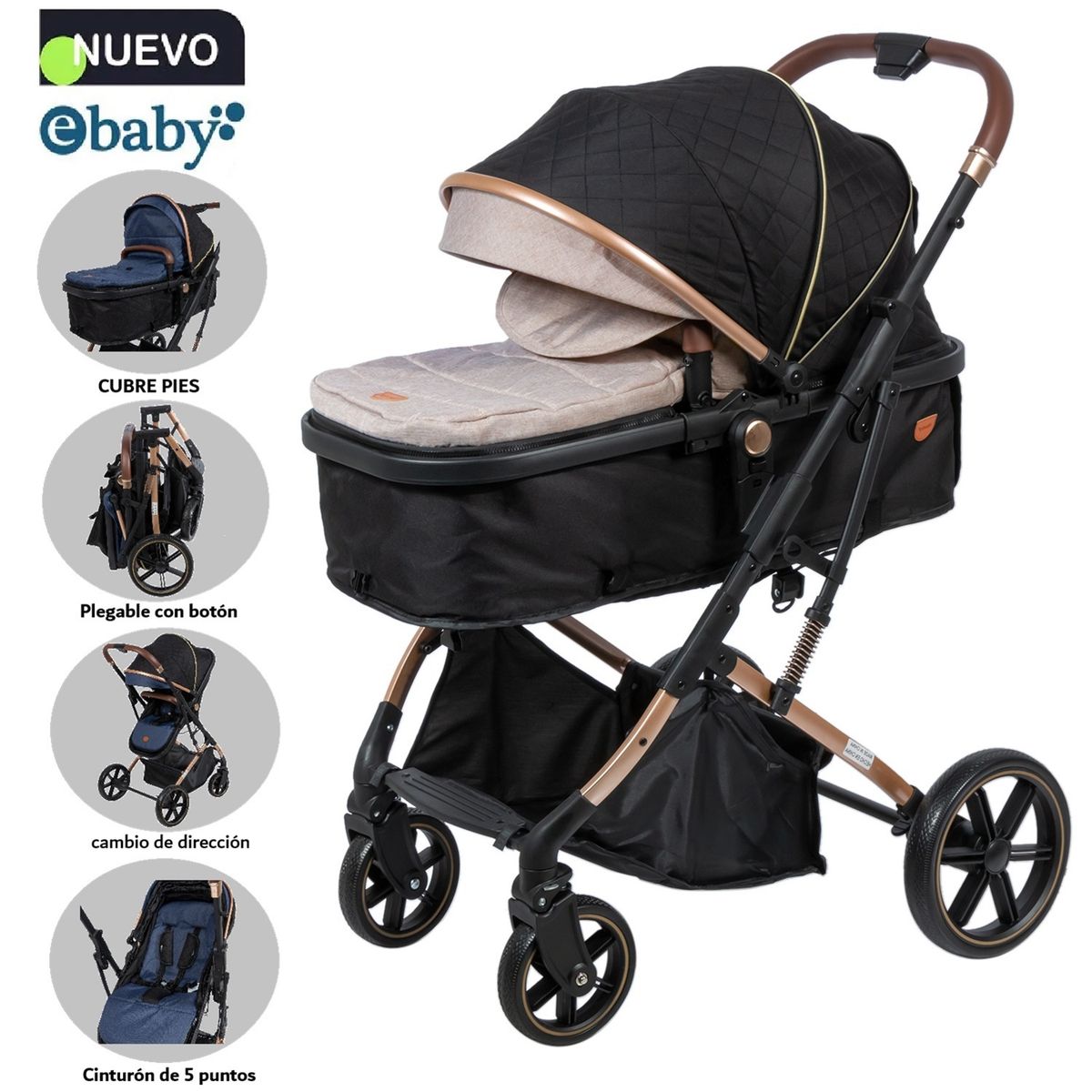 EBABY - Coche Cuna Moisés de Lujo SATURNO EB126-1 Beige