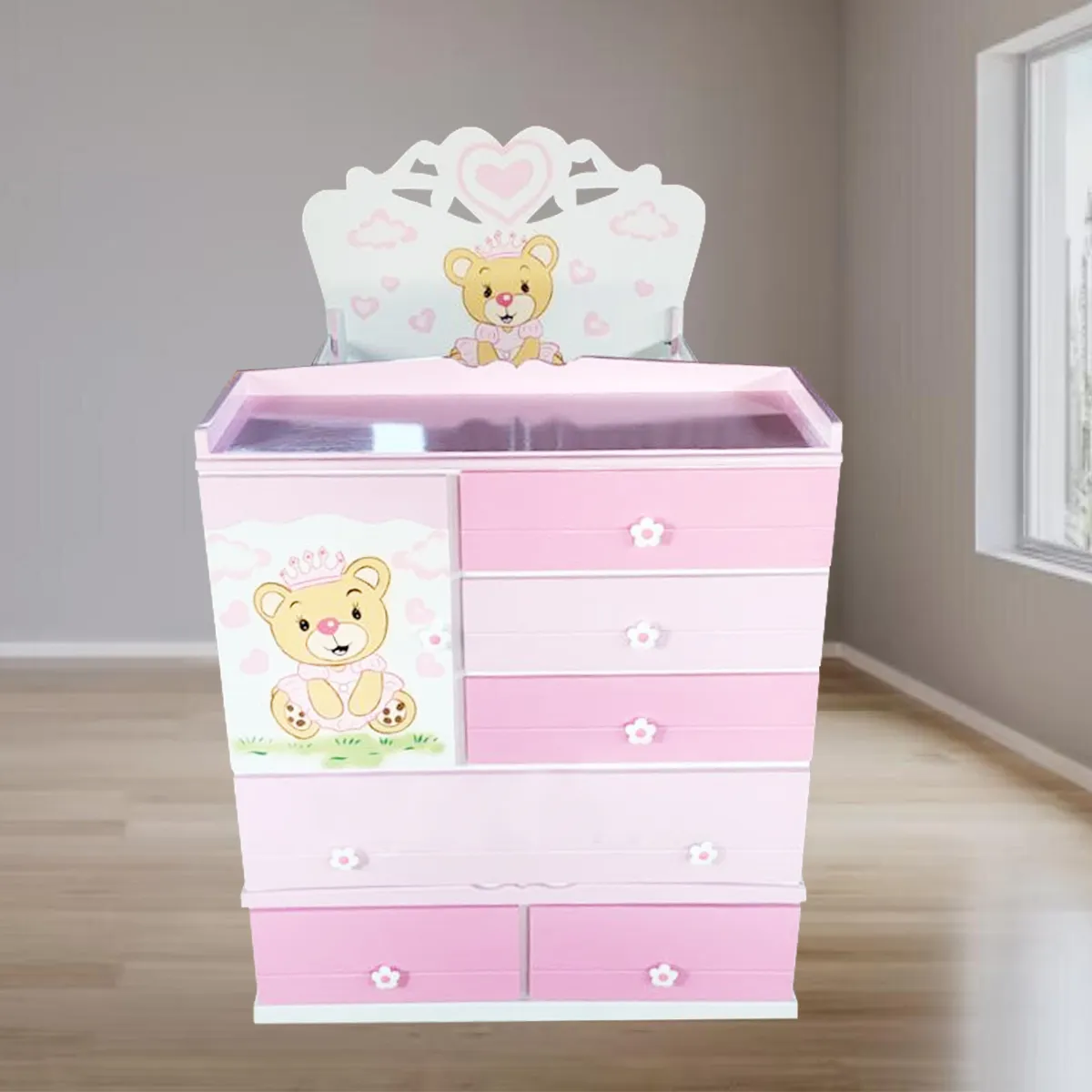 GENERICO - cama cuna de plaza y media con comoda desmontable rosado