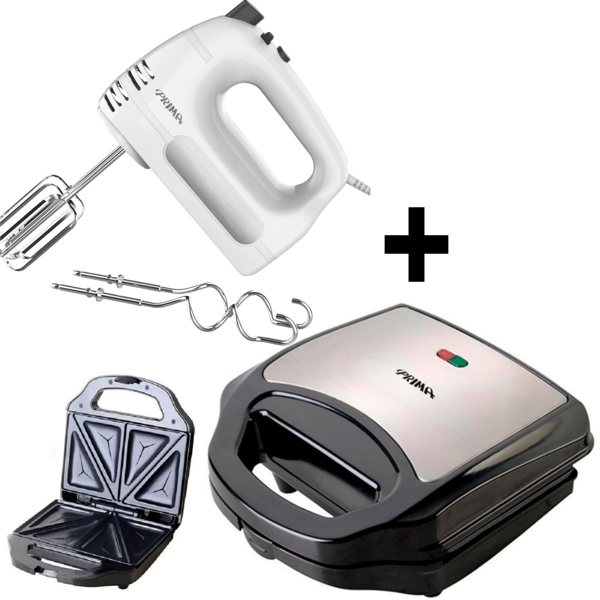 PRIMA - Sandwichera 2 Panes 700W + Batidora de mano 400W