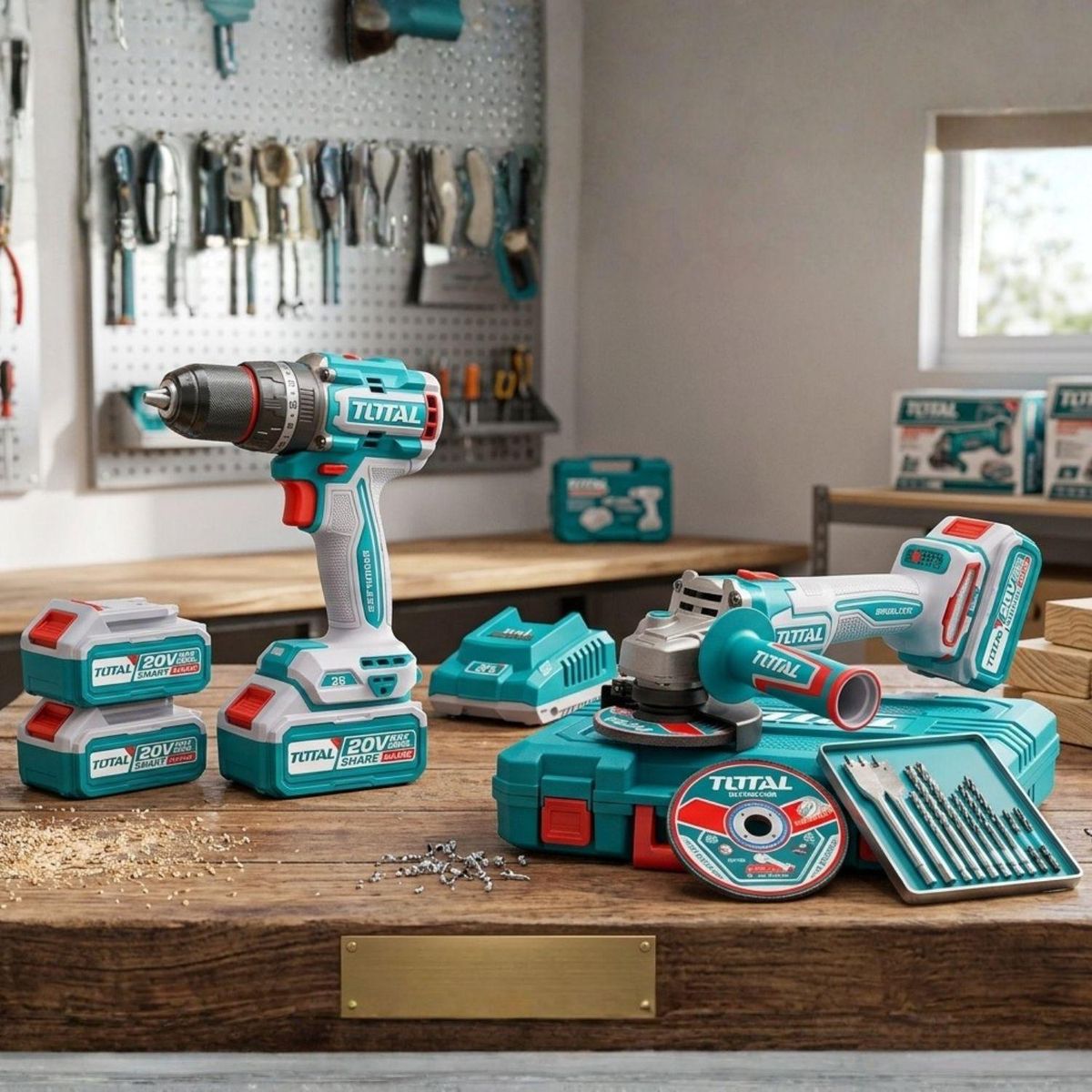 TOTAL TOOLS - Combo Taladro 96nm y Amoladora 20v Brushless Industrial Total