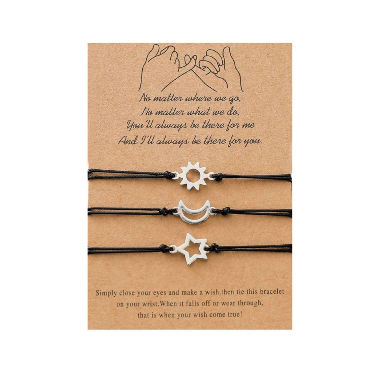 GENERICO - Set x 3 pulseras plateadas sol luna y estrella mejores amigos