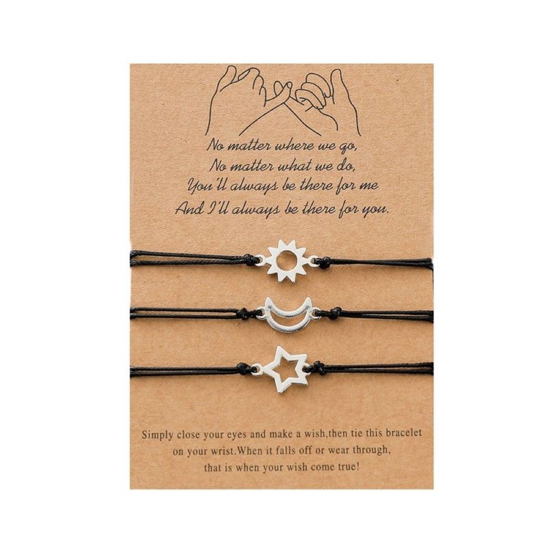 GENERICO - Set x 3 pulseras plateadas sol luna y estrella mejores amigos