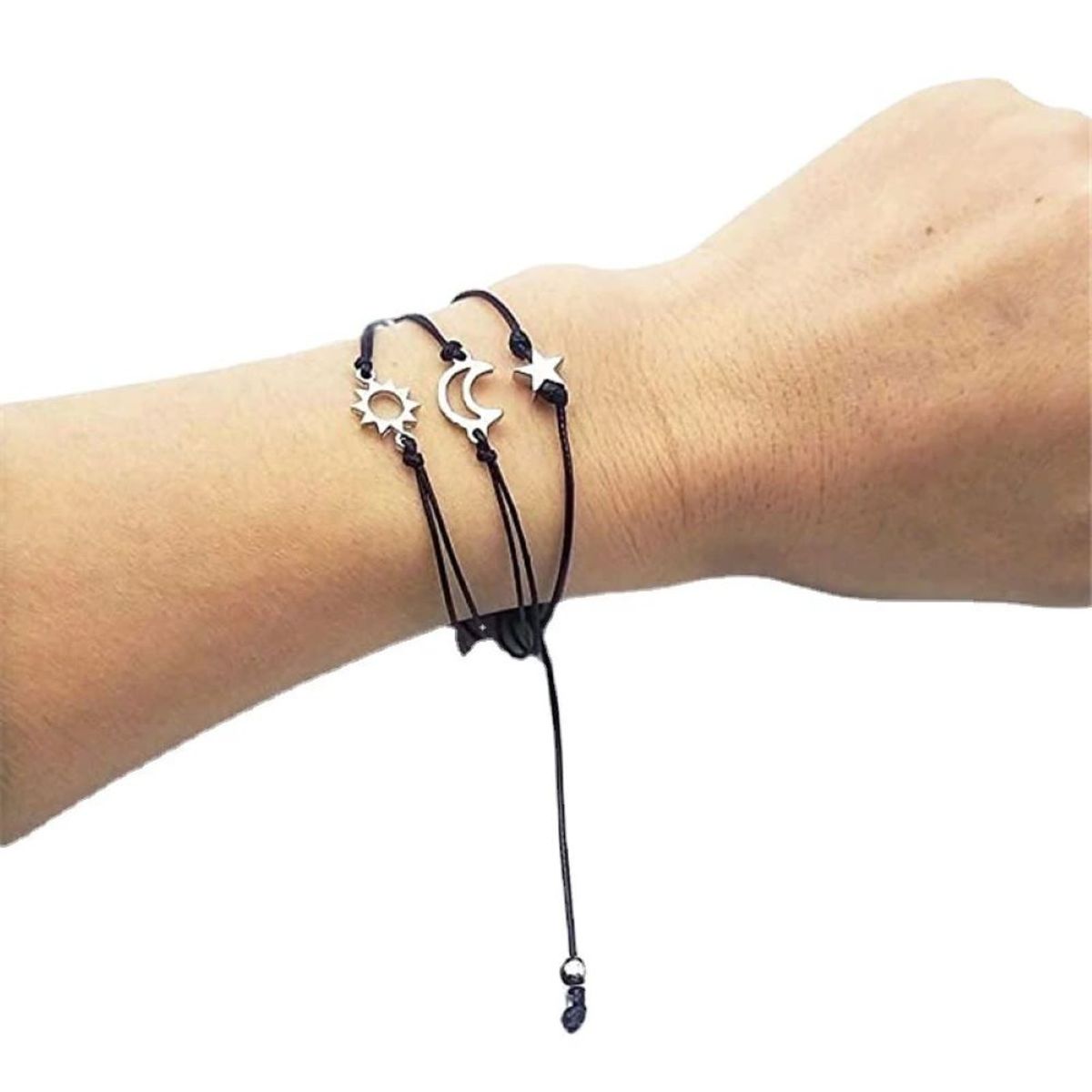 GENERICO - Set x 3 pulseras plateadas sol luna y estrella mejores amigos