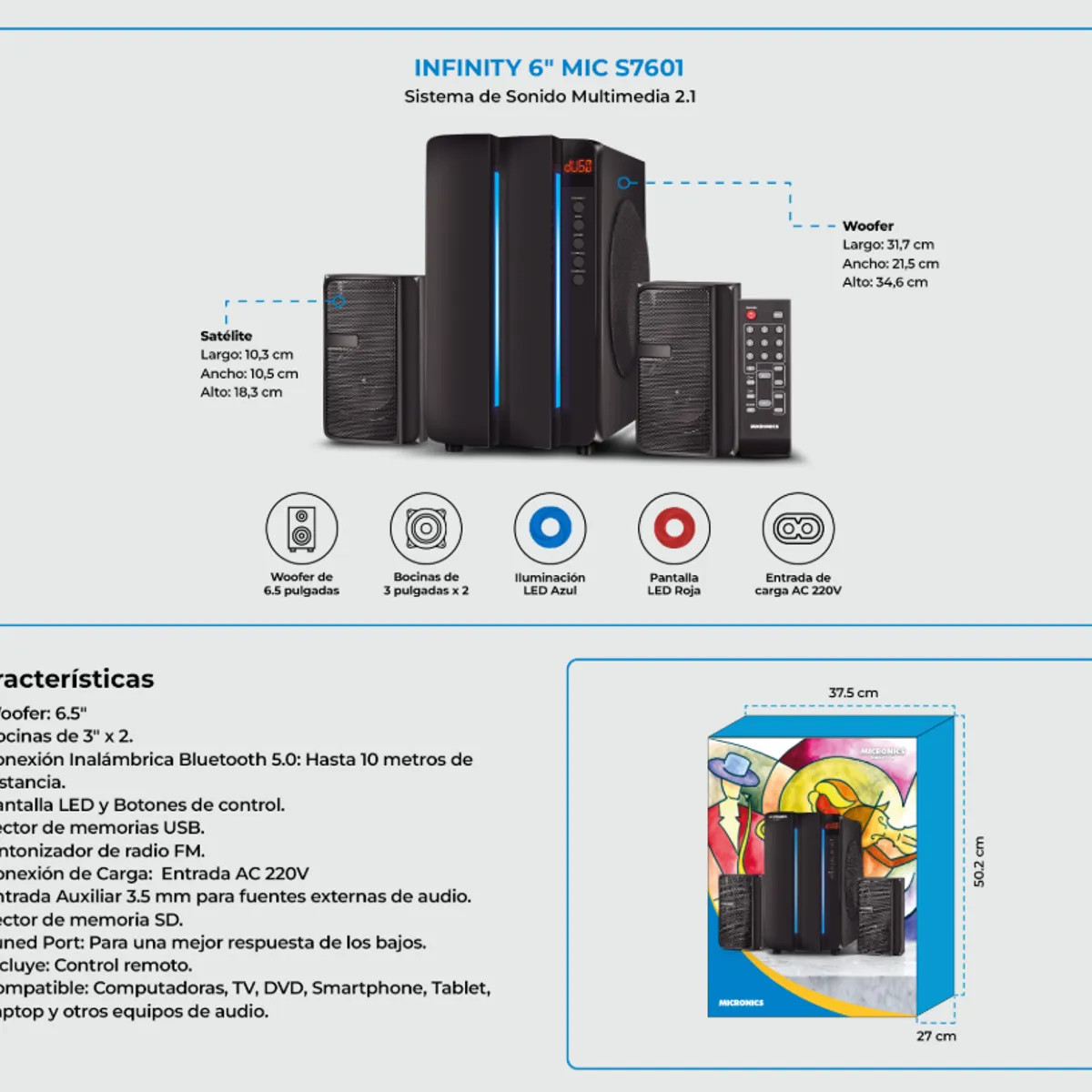 MICRONICS - Parlante Micronics  S7601 LED SD+USB FM