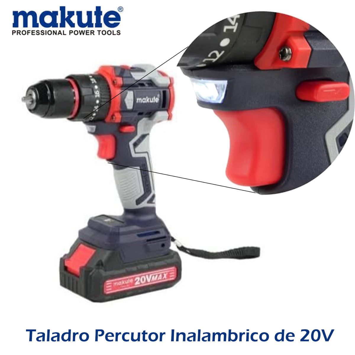 MAKUTE - Taladro Percutor de Inalambrico 10mm - 20 V   MAKUTE