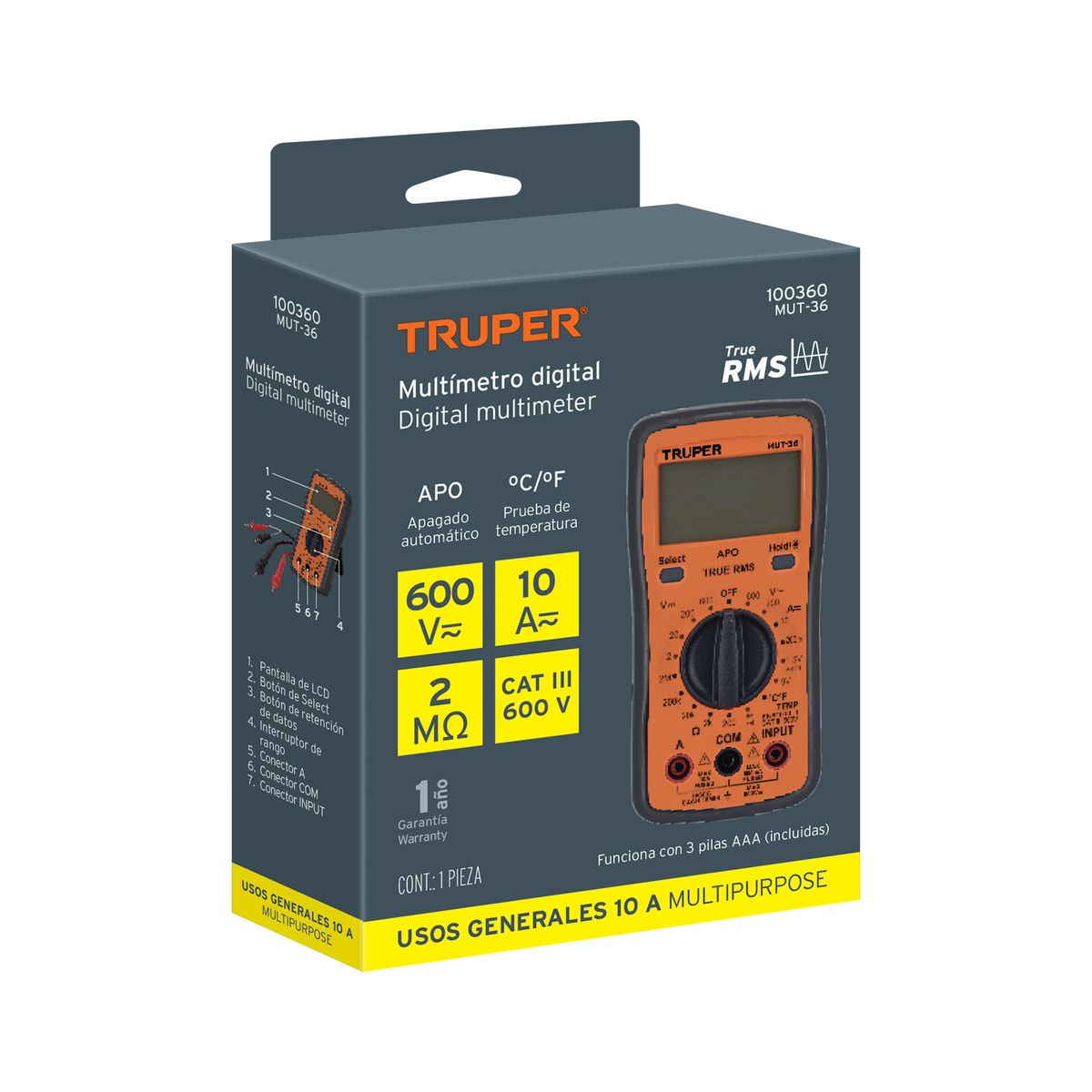 TRUPER - Multímetro Digital Profesional Truper MUT-36 cod 100360