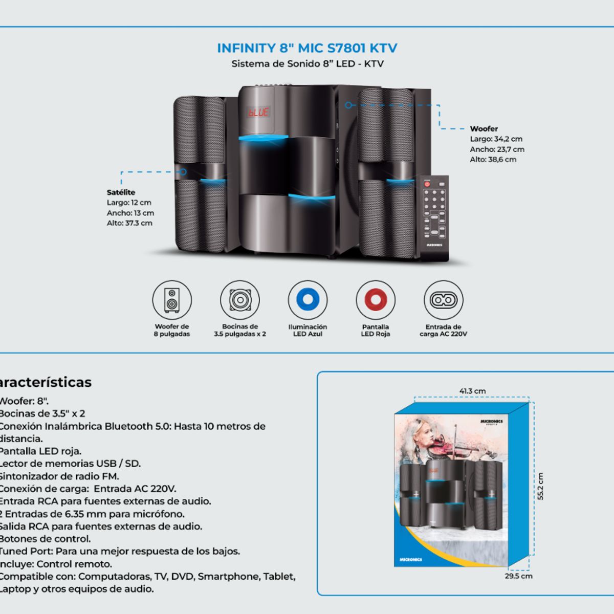 MICRONICS - Parlante Micronics S7801 BT FM SD+USB RC