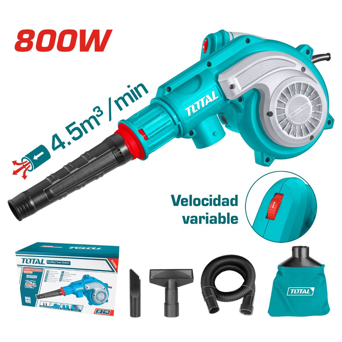 TOTAL TOOLS - Sopladora aspiradora 800w + accesorios total